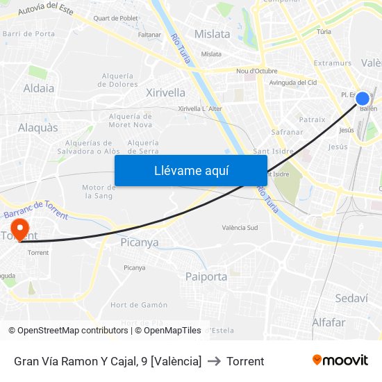 Gran Vía Ramon Y Cajal, 9 [València] to Torrent map