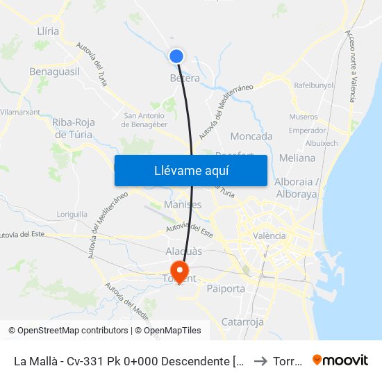 La Mallà - Cv-331 Pk 0+000 Descendente [Bétera] to Torrent map