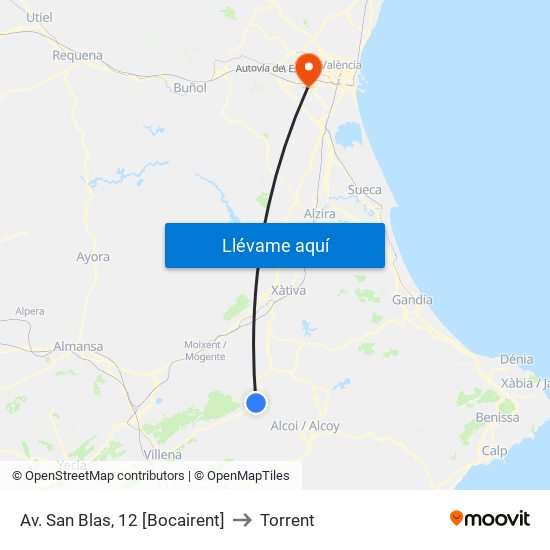 Av. San Blas, 12 [Bocairent] to Torrent map