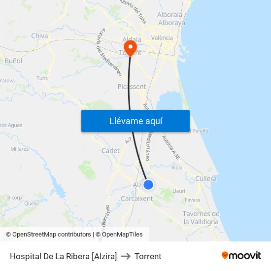 Hospital De La Ribera [Alzira] to Torrent map
