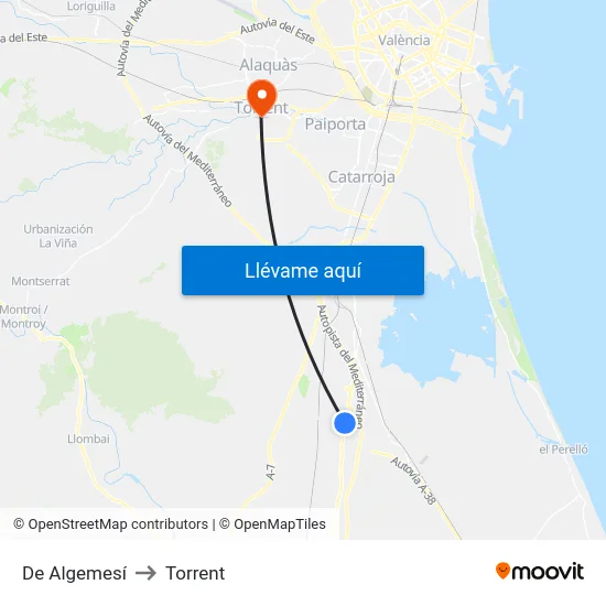 De Algemesí to Torrent map
