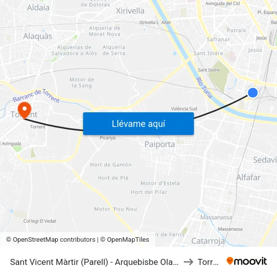 Sant Vicent Màrtir (Parell) - Arquebisbe Olaechea to Torrent map