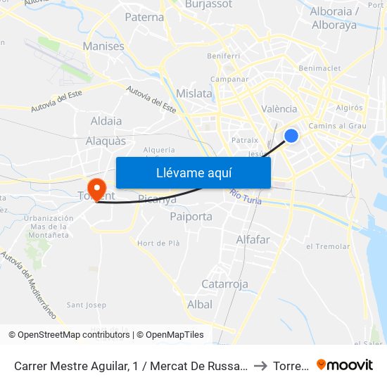 Carrer Mestre Aguilar, 1 / Mercat De Russafa to Torrent map