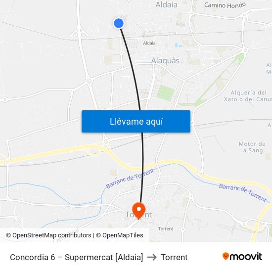 Concordia 6 – Supermercat [Aldaia] to Torrent map