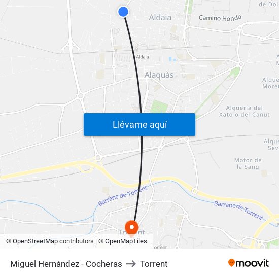 Miguel Hernández - Cocheras to Torrent map