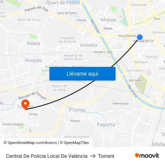Central De Policia Local De València to Torrent map