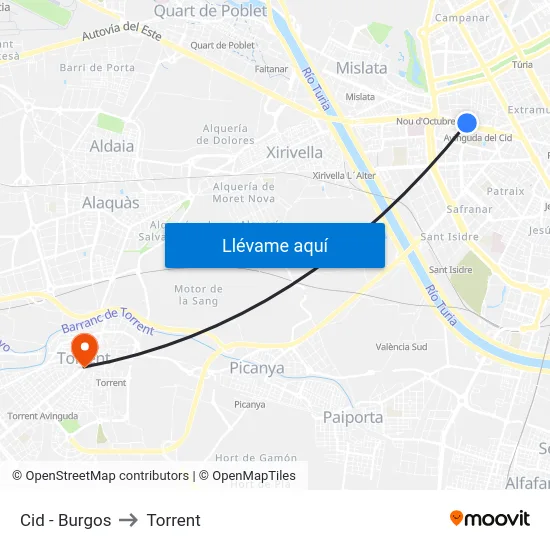 Cid - Burgos to Torrent map