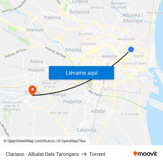 Clariano - Albalat Dels Tarongers to Torrent map