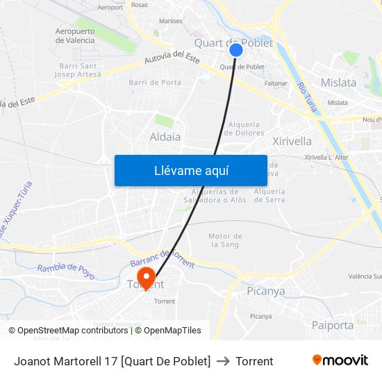 Joanot Martorell 17 [Quart De Poblet] to Torrent map