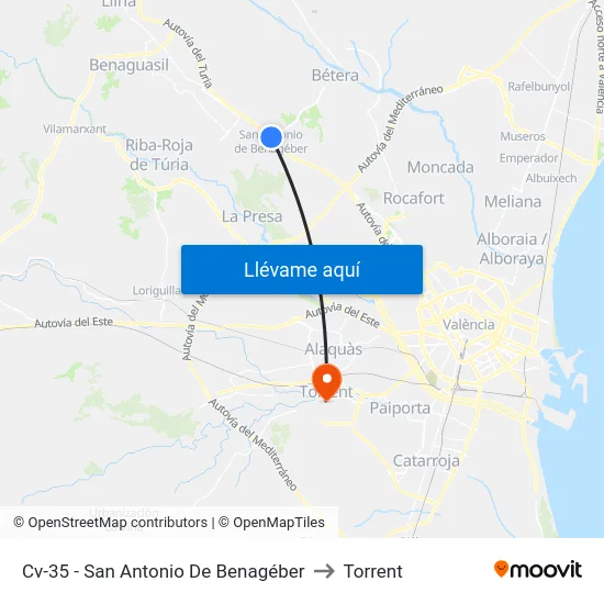 Cv-35 - San Antonio De Benagéber to Torrent map
