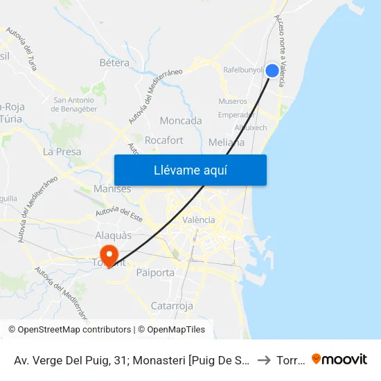 Av. Verge Del Puig, 31; Monasteri [Puig De Santa Maria, El] to Torrent map
