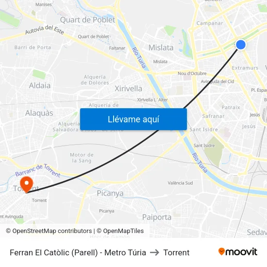 València. Ferran El Catòlic (Parell) - Metro Túria to Torrent map