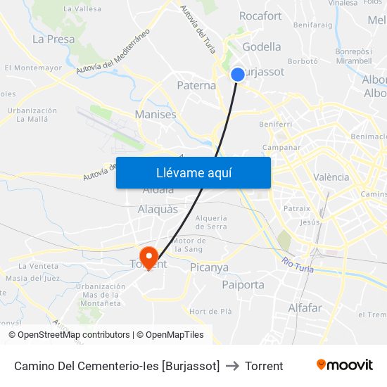 Camino Del Cementerio-Ies [Burjassot] to Torrent map