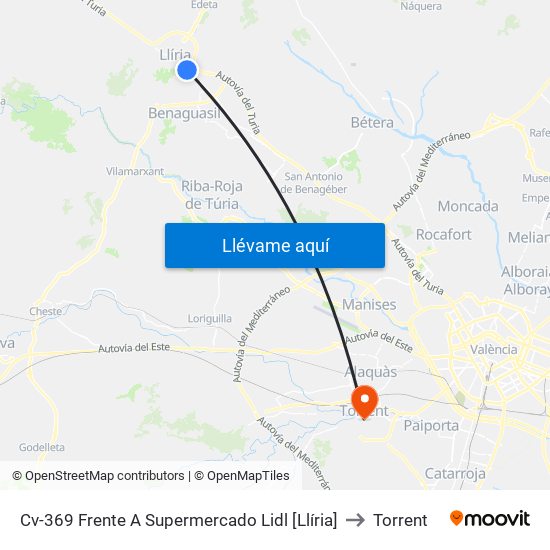 Cv-369 Frente A Supermercado Lidl [Llíria] to Torrent map
