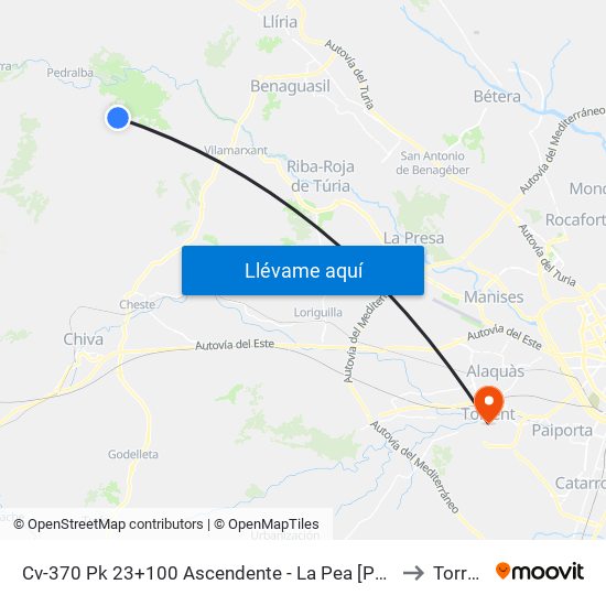 Cv-370 Pk 23+100 Ascendente - La Pea [Pedralba] to Torrent map