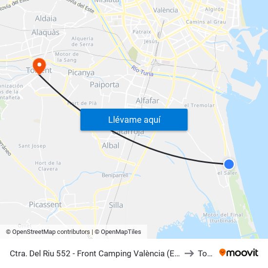 Ctra. Del Riu 552 - Front Camping València (El Saler) (El Saler) [València] to Torrent map