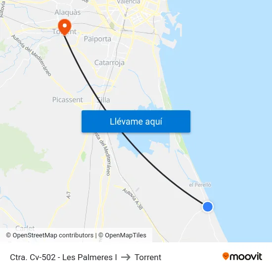 Ctra. Cv-502 - Les Palmeres I to Torrent map