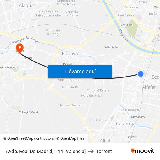 Avda. Real De Madrid, 144 [València] to Torrent map
