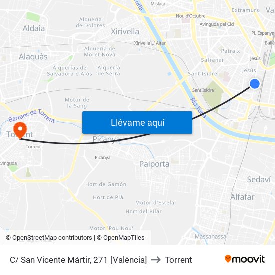 C/ San Vicente Mártir, 271 [València] to Torrent map