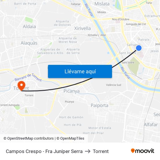 Campos Crespo - Fra Juníper Serra to Torrent map