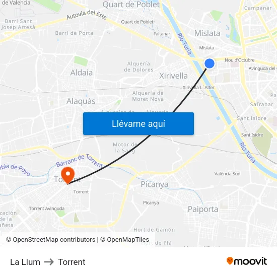 La Llum to Torrent map