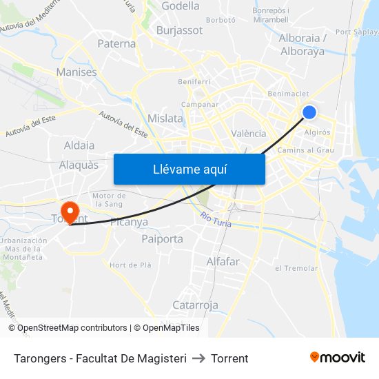 Tarongers - Facultat De Magisteri to Torrent map
