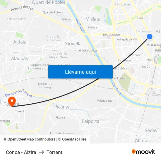 Conca - Alzira to Torrent map