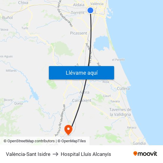 València-Sant Isidre to Hospital Lluís Alcanyís map