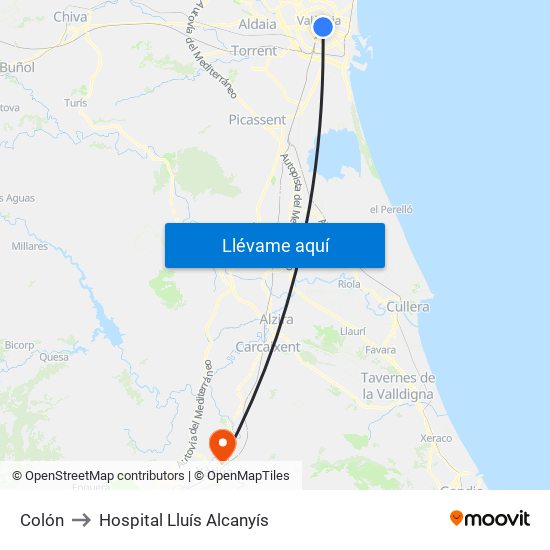 Colón to Hospital Lluís Alcanyís map