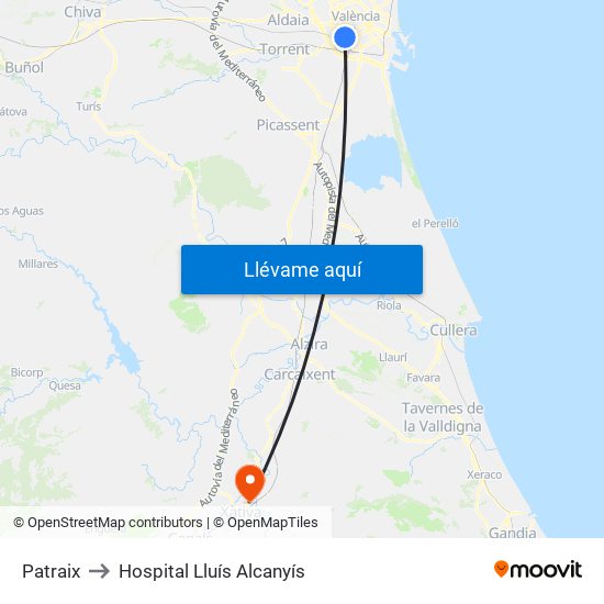 Patraix to Hospital Lluís Alcanyís map