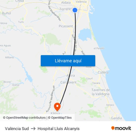 València Sud to Hospital Lluís Alcanyís map