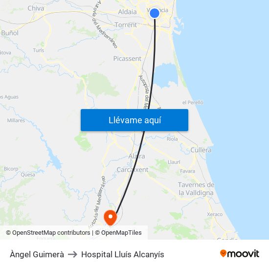 Àngel Guimerà to Hospital Lluís Alcanyís map