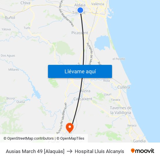 Ausias March 49 [Alaquàs] to Hospital Lluís Alcanyís map
