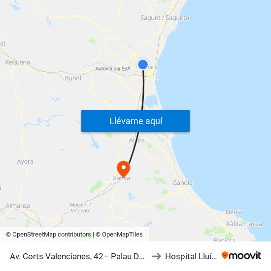 Av. Corts Valencianes, 42– Palau De Congressos [València] to Hospital Lluís Alcanyís map