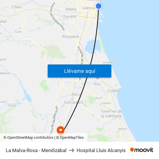 La Malva-Rosa - Mendizábal to Hospital Lluís Alcanyís map