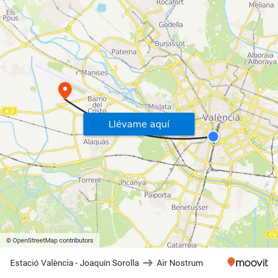 Estació València - Joaquín Sorolla to Air Nostrum map