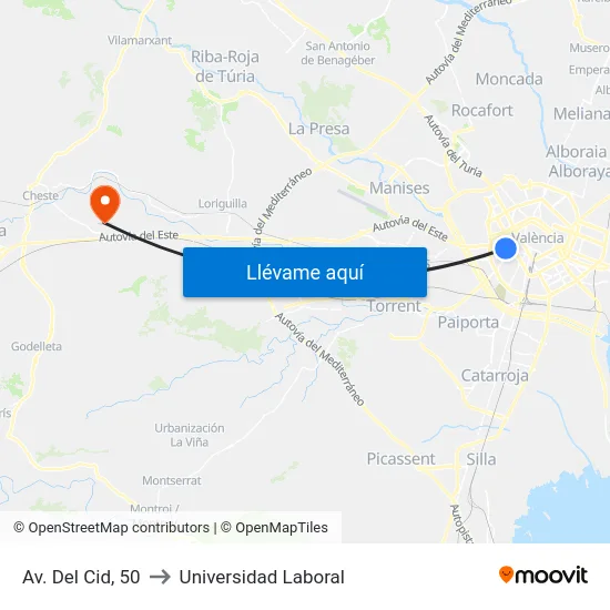 València. Parc De L'Oest - Germans Rivas to Universidad Laboral map