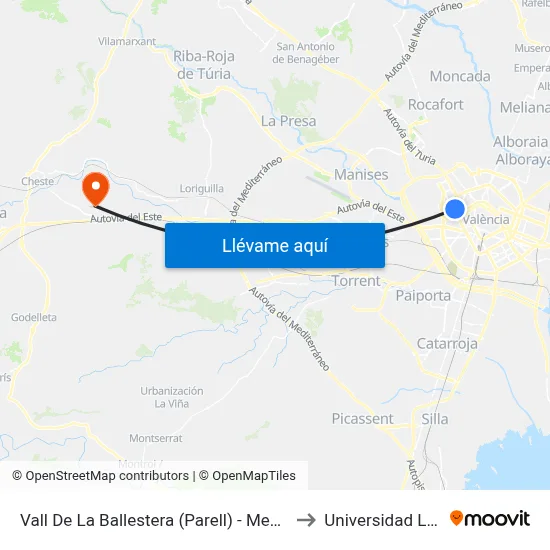 Vall De La Ballestera (Parell) - Mestre Rodrigo to Universidad Laboral map