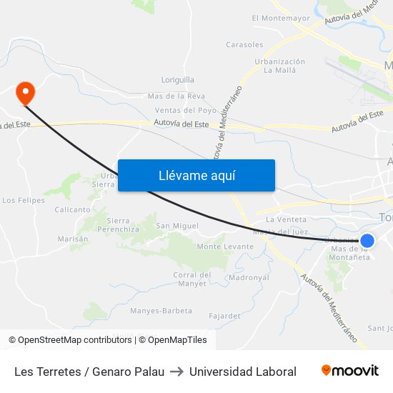 Les Terretes / Genaro Palau to Universidad Laboral map