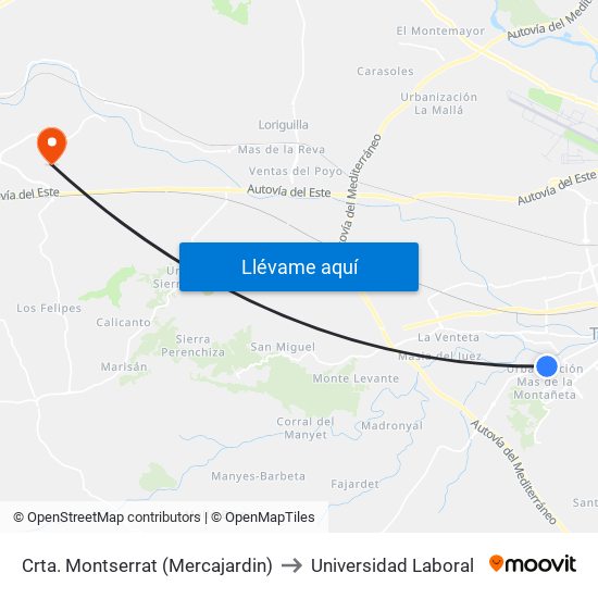 Crta. Montserrat (Mercajardin) to Universidad Laboral map