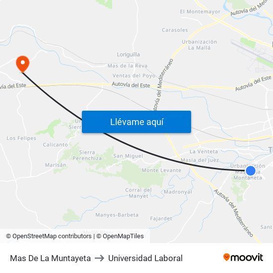 Mas De La Muntayeta to Universidad Laboral map