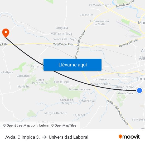 Avda. Olimpica 3, to Universidad Laboral map