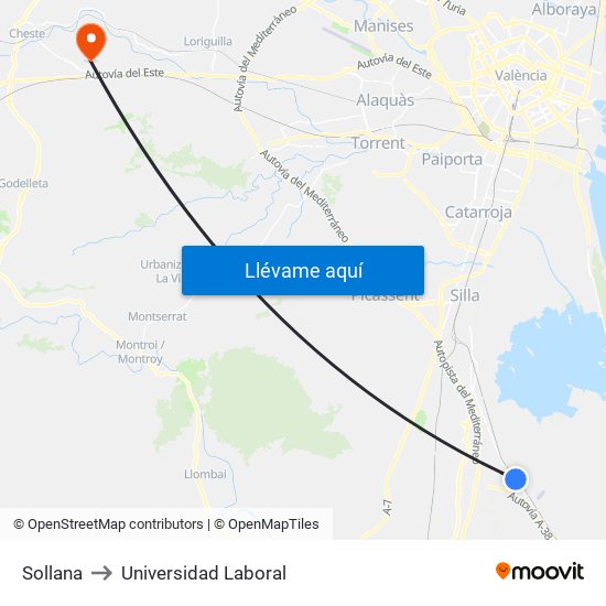 Sollana to Universidad Laboral map