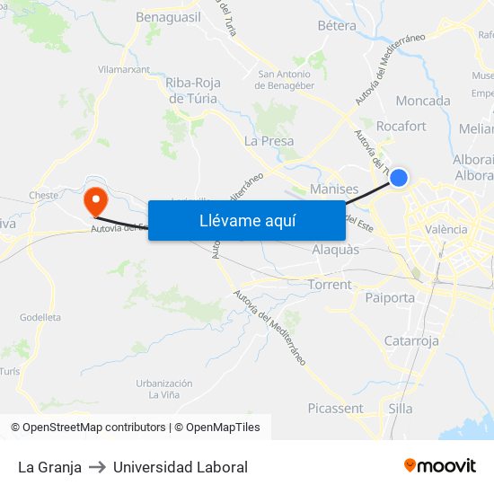 La Granja to Universidad Laboral map