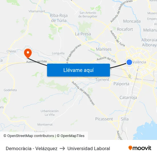 Democràcia - Velázquez to Universidad Laboral map