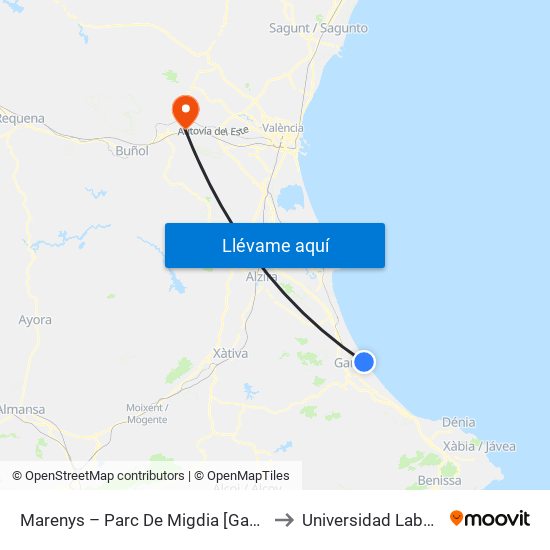 Marenys – Parc De Migdia [Gandia] to Universidad Laboral map