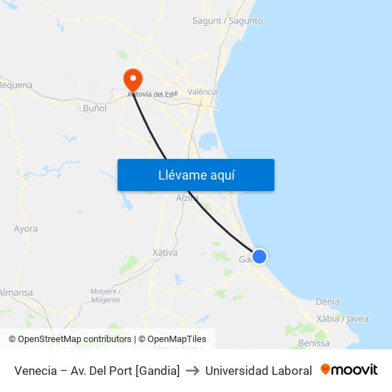 Venecia – Av. Del Port [Gandia] to Universidad Laboral map