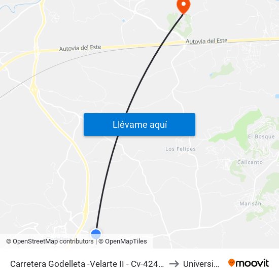 Carretera Godelleta -Velarte II - Cv-424 Pk 10+600 Descendente [Godelleta] to Universidad Laboral map