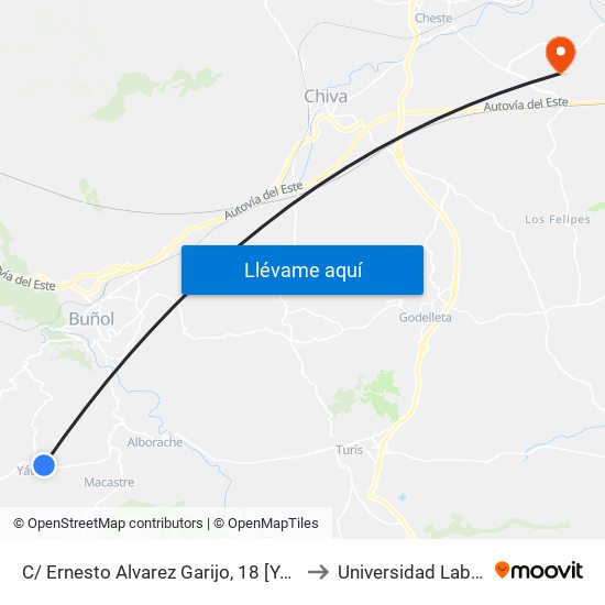 C/ Ernesto Alvarez Garijo, 18 [Yátova] to Universidad Laboral map