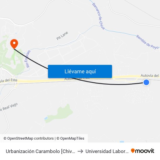 Urbanización Carambolo [Chiva] to Universidad Laboral map